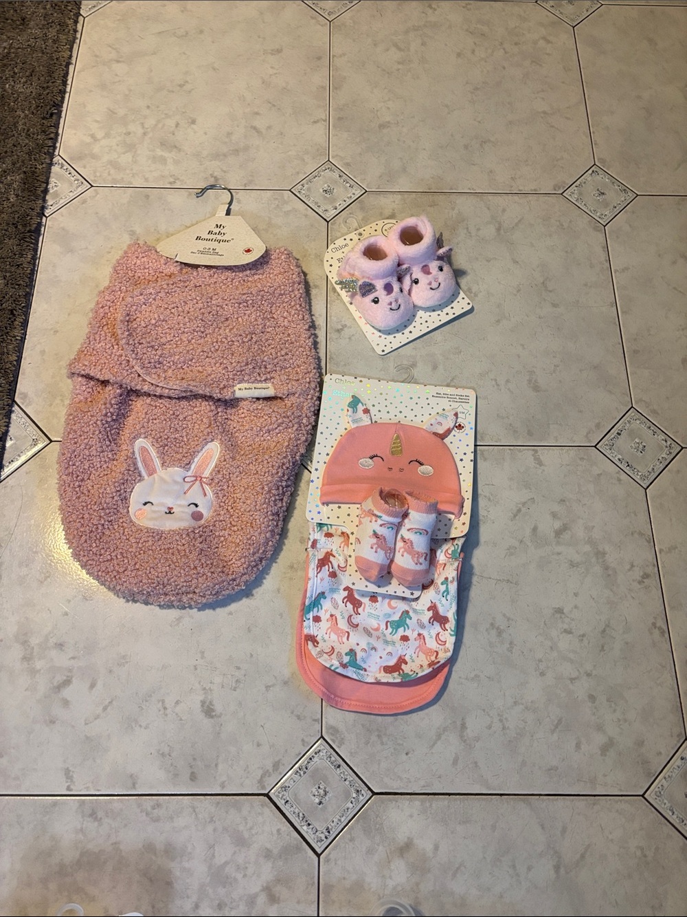 Pink Bunny Swaddle Sack & Unicorn Bib Set - Baby Accessories